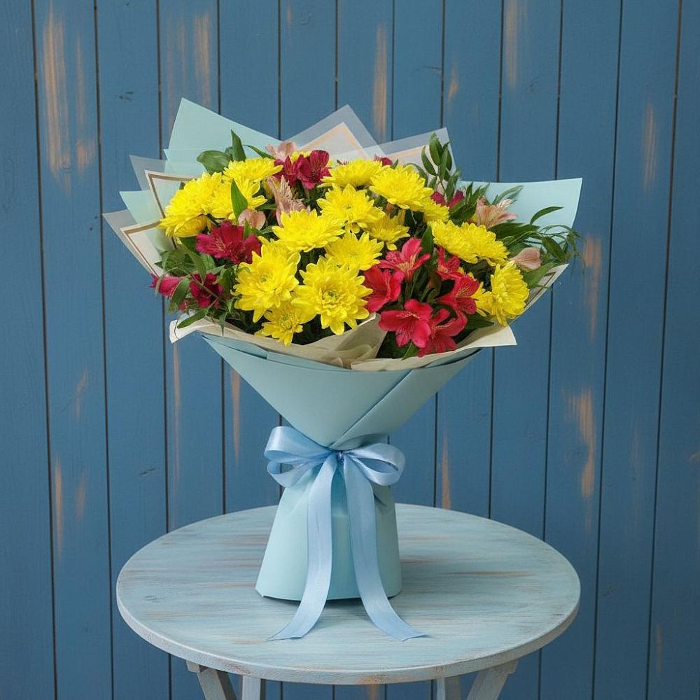 Букет цветов из: Альстромерии и Хризантемы в Растуново