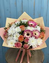 Букет цветов из:  Розы, Герберы и Хризантемы в Растуново