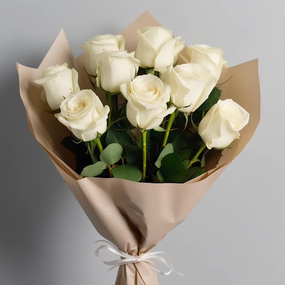 Букет 9 Белых роз Эдлесс Лав в Растуново