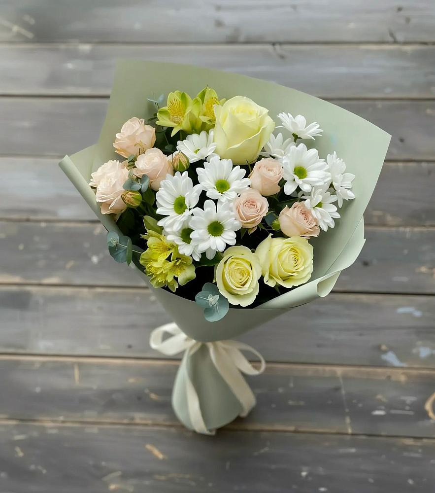 Букет цветов из: Альстромерии, Розы и Хризантемы в Растуново