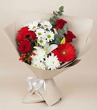 Букет цветов из:  Розы, Хризантемы, Герберы и Лилии в Растуново