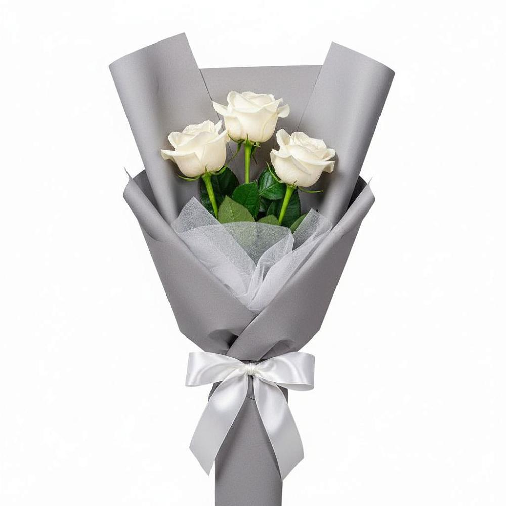 Букет 3 белые розы в Растуново