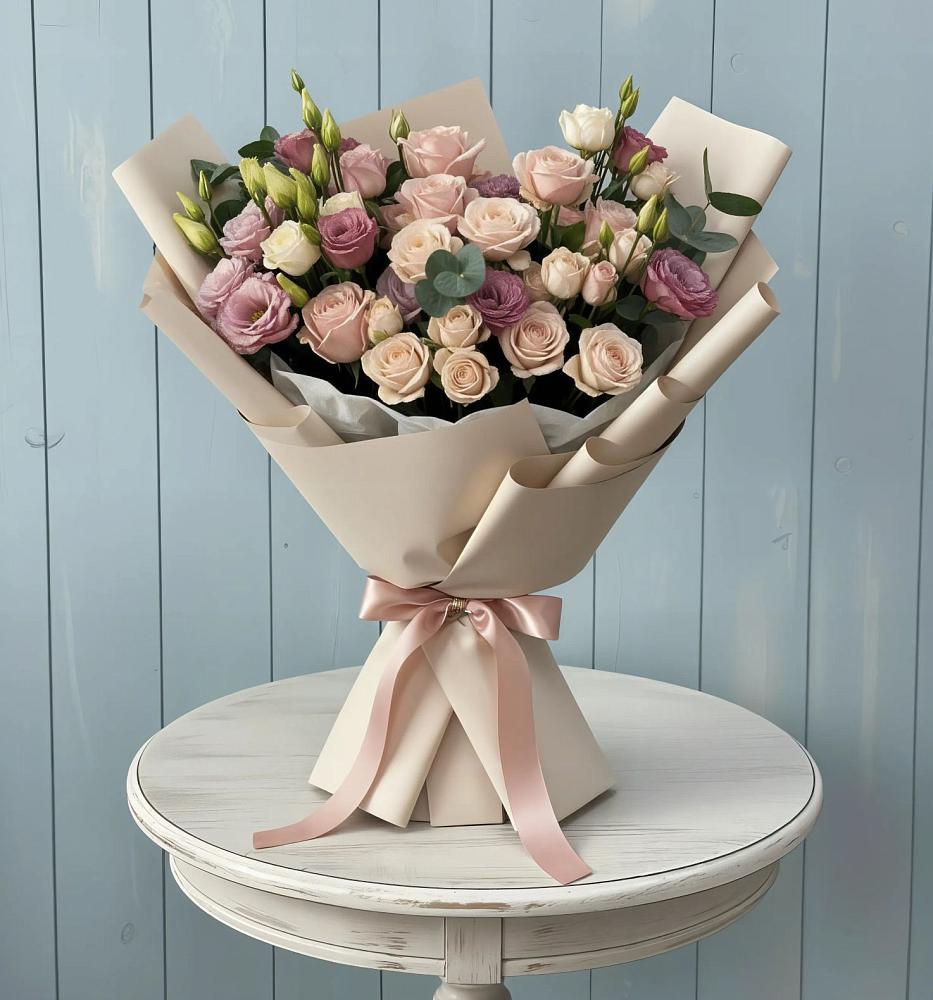 Букет цветов из: Розы и Лизиантусы в Растуново