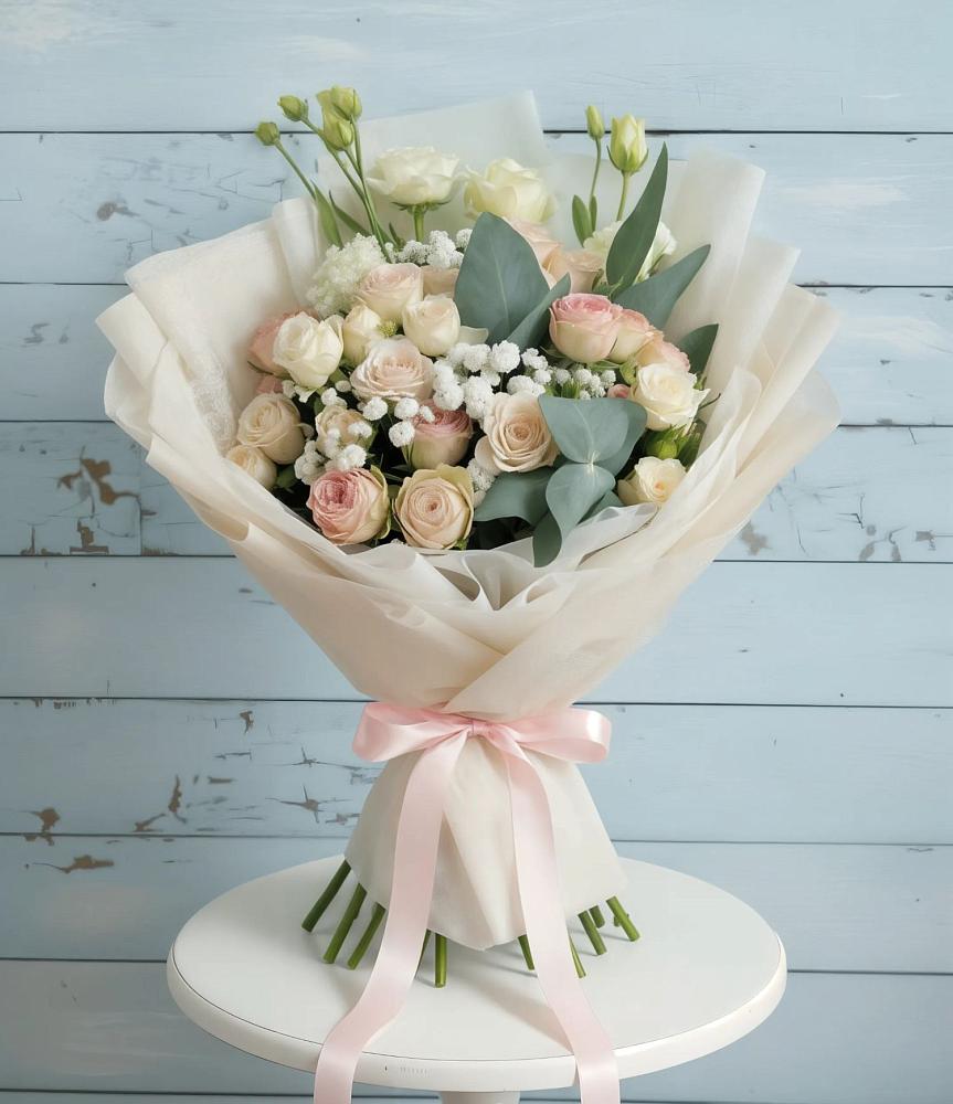 Букет цветов из: Розы и Лизиантусы в Растуново