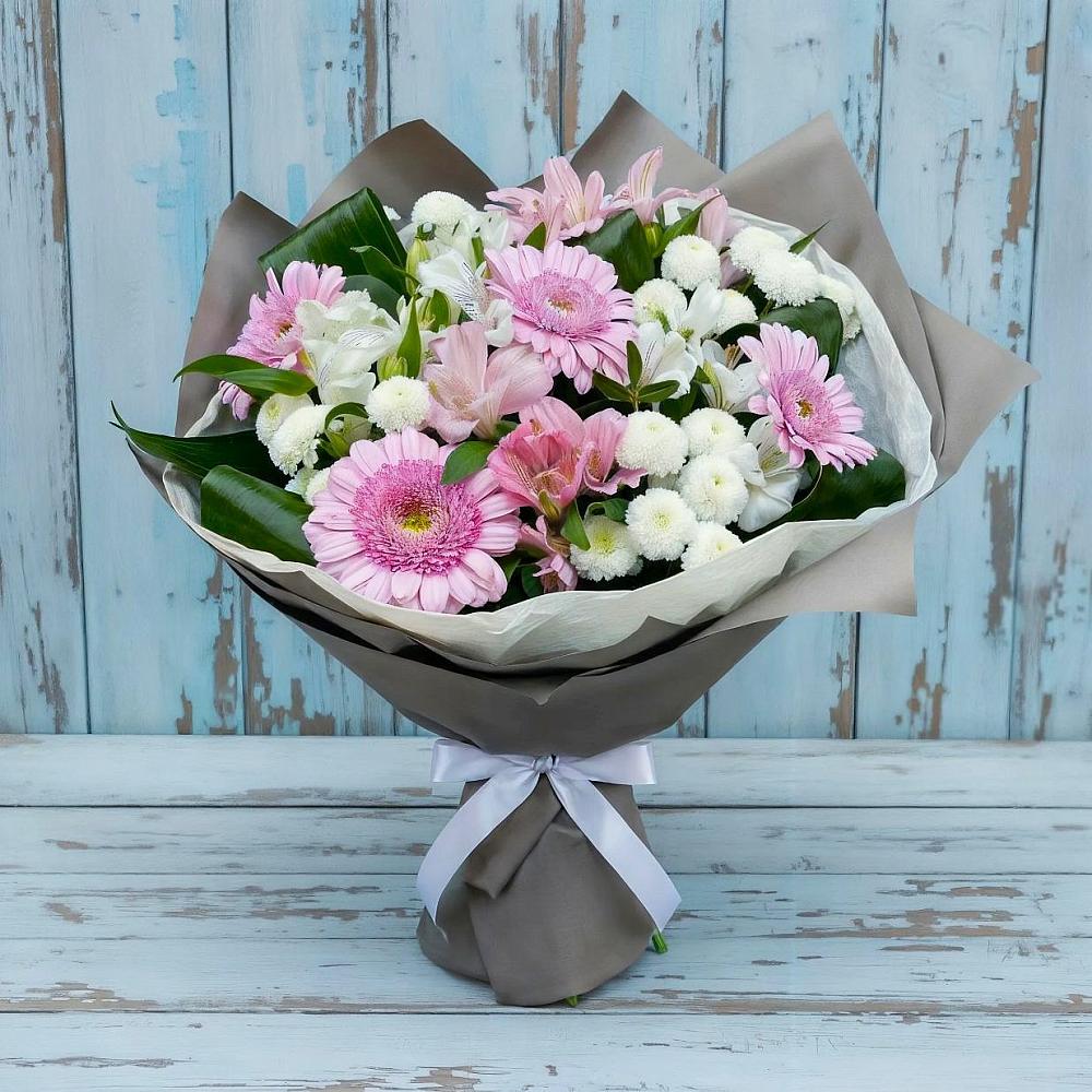 Букет цветов из: Герберы, Альстромерии и Хризантемы в Растуново