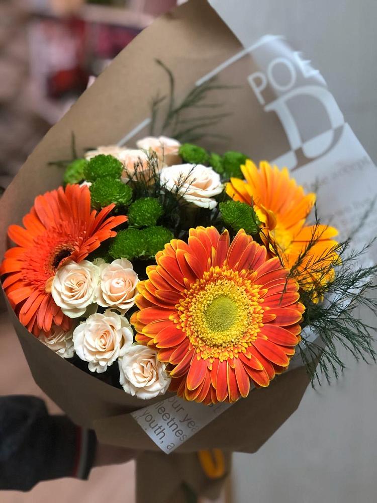 Букет цветов из: Герберы, Хризантемы и Розы в Растуново